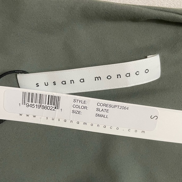 NEW Susana Monaco diagonal neckline Top Green Gray Size S Long Sleeve - Picture 9 of 10